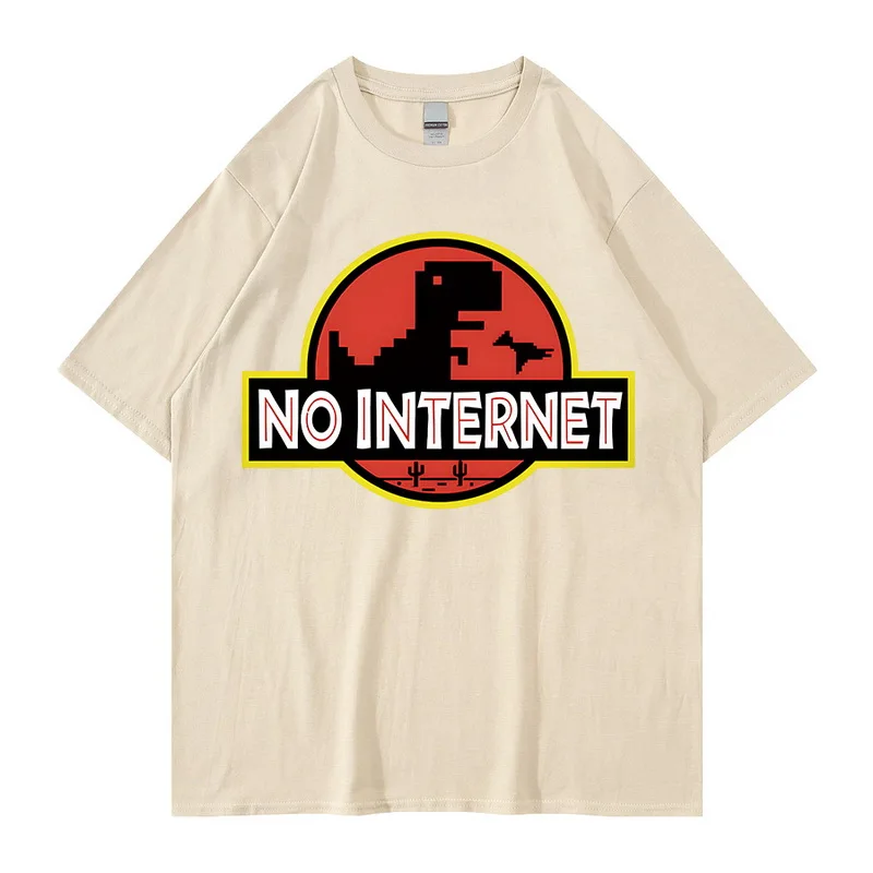 NO INTERNET Cartoon Dinosaur Game T-shirt Hip Hop Printed Summer Tee Shirt for Male T-rex Park Tops for Men Tees