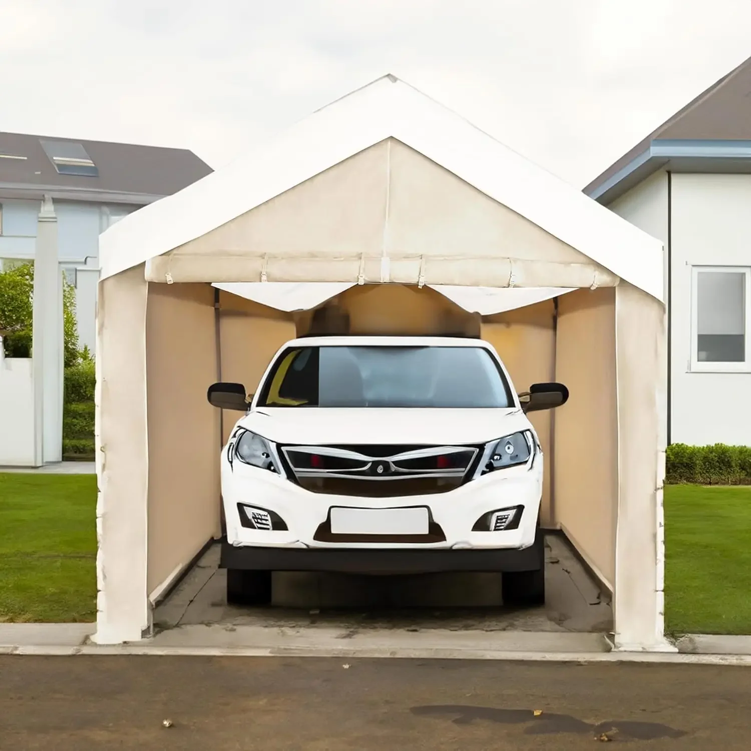 Caravan Canopy Tent Sidewalls for Mega Domain Carport with Straps, Ideal for Garage Storage, Inflatable Garage Covering, Tan (Si