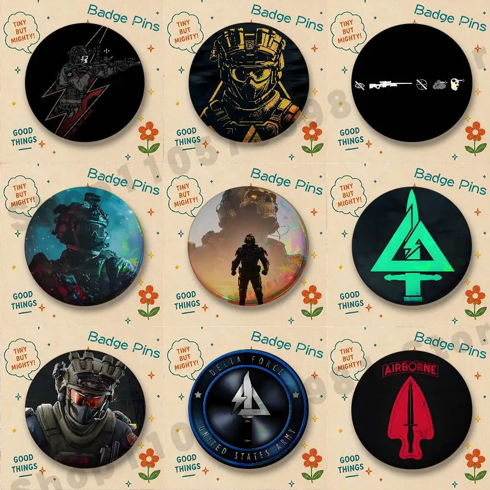 FPSIP HOT Game D-Delta Force Enamel Pins Badge Round Brooch for Backpack Decor Accessories 25/32/44/58/75mm