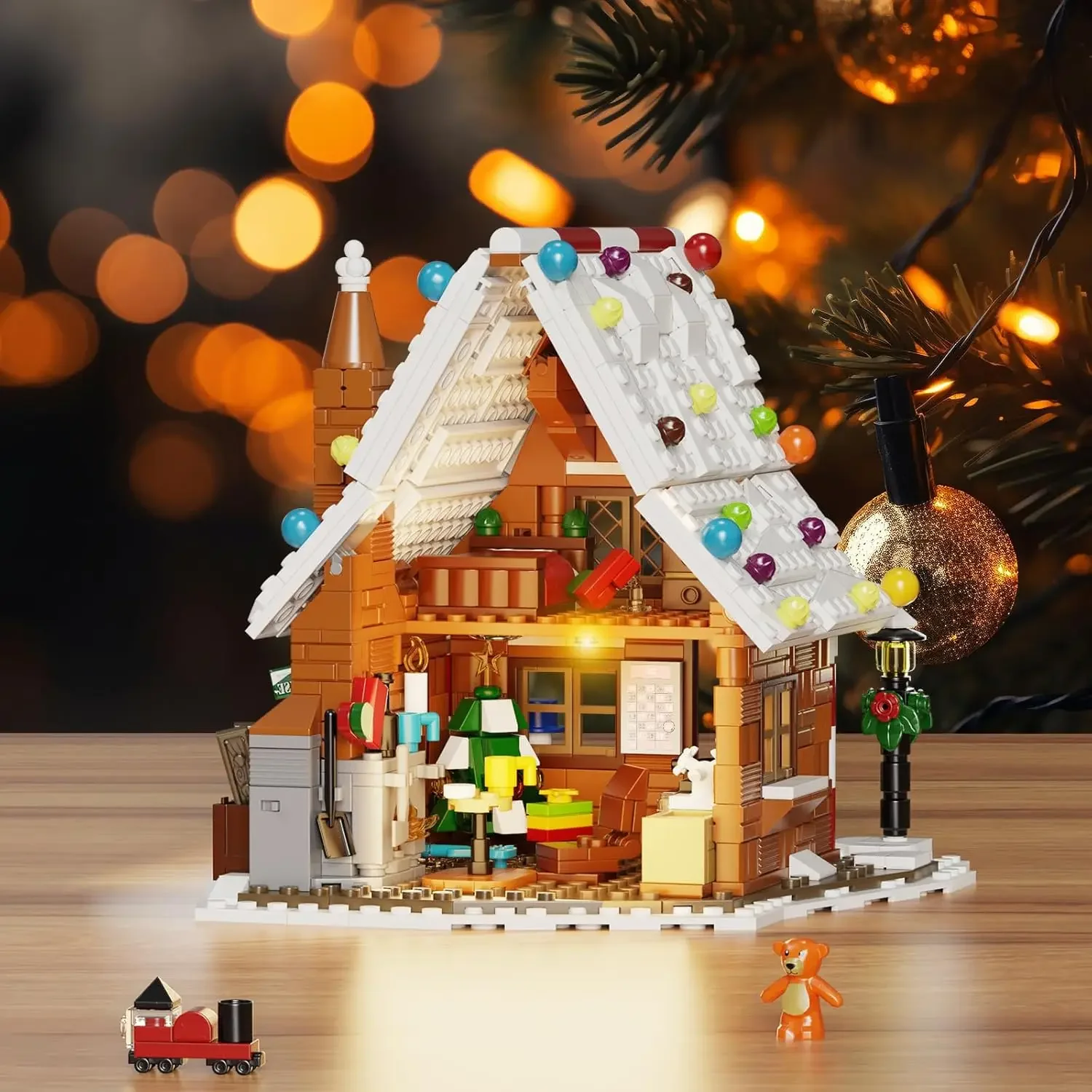 Kit de construction de maison de pain d'épice de Noël avec lumières LED, maison de village de Noël, cadeaux décoratifs pour filles, garçons, enfants et adultes