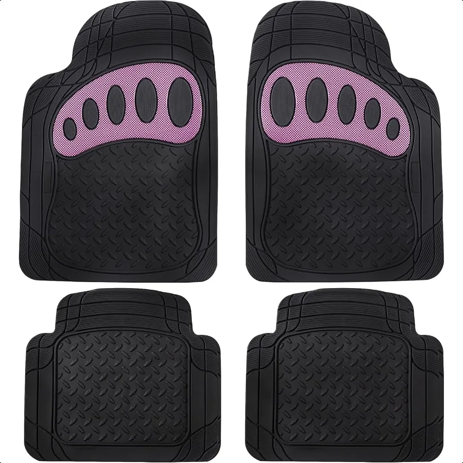 Auto Rubber Mats HeavyDuty Universal Fit Full Set Climaproof Trimmable for Sedan SUV Truck Mats Footprint Dresign Pink