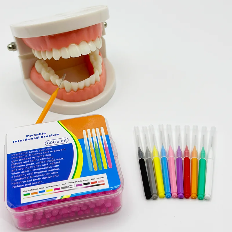 

New 60 Pcs/Box I-type push pull interdental brush 0.6-1.5Mm Cleaning Between Teeth Oral Care Orthodontic I Shape Tooth Floss