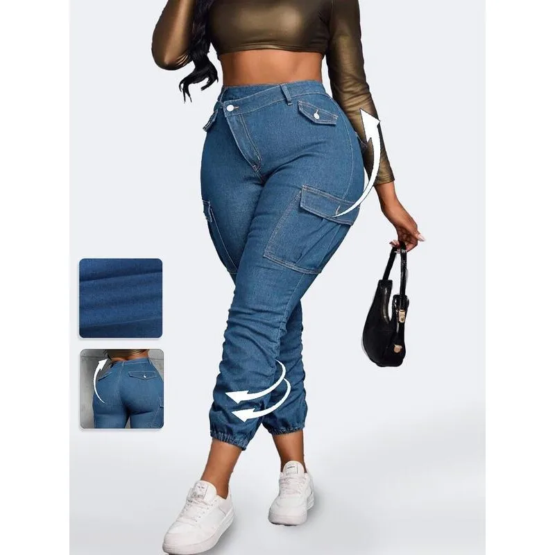 

Slim Fit Cargo Pants Workwear Trousers Women's Jeans Fashionable Elastic Waistband Spring Season Other Fabrics Available