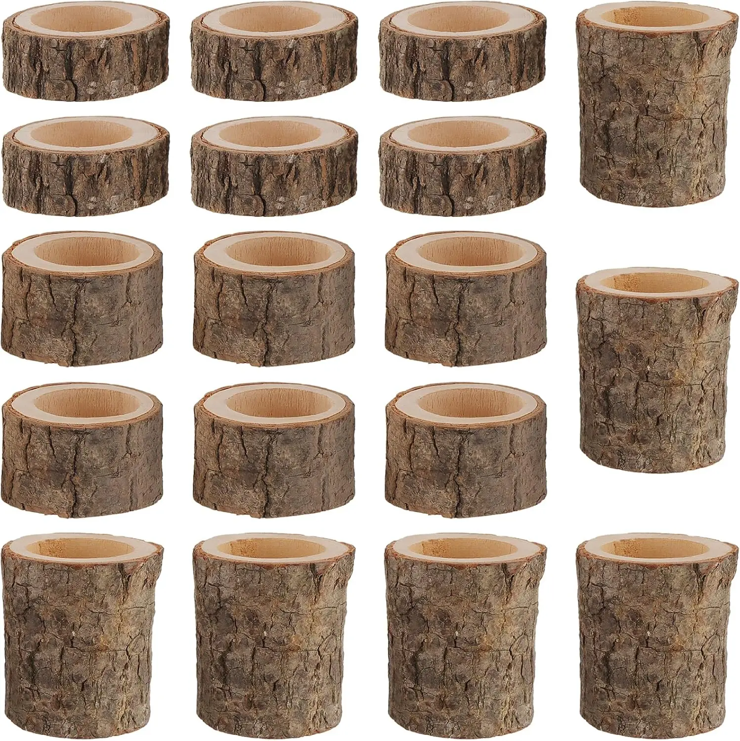 

18 Pcs Wooden Tea Light Candle Holders, Rustic Log Votive for Table Decoration, 3 Sizes