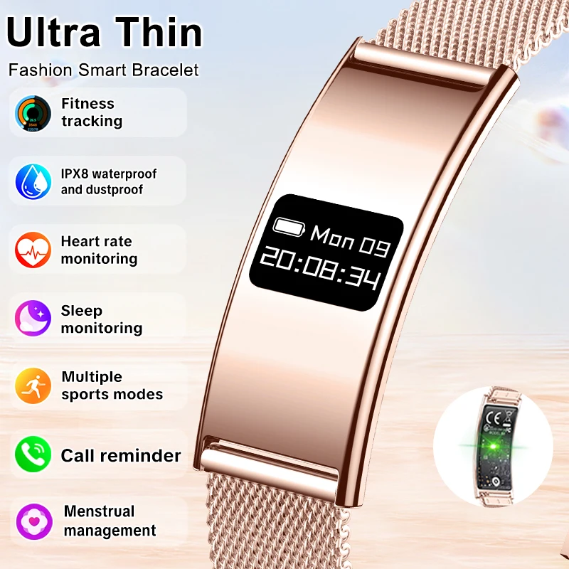

Новый женский ультратонкий умный браслет, фитнес-трекер, монитор сердечного ритма, монитор сна, водонепроницаемые спортивные умные часы 10ATM для Android iOS