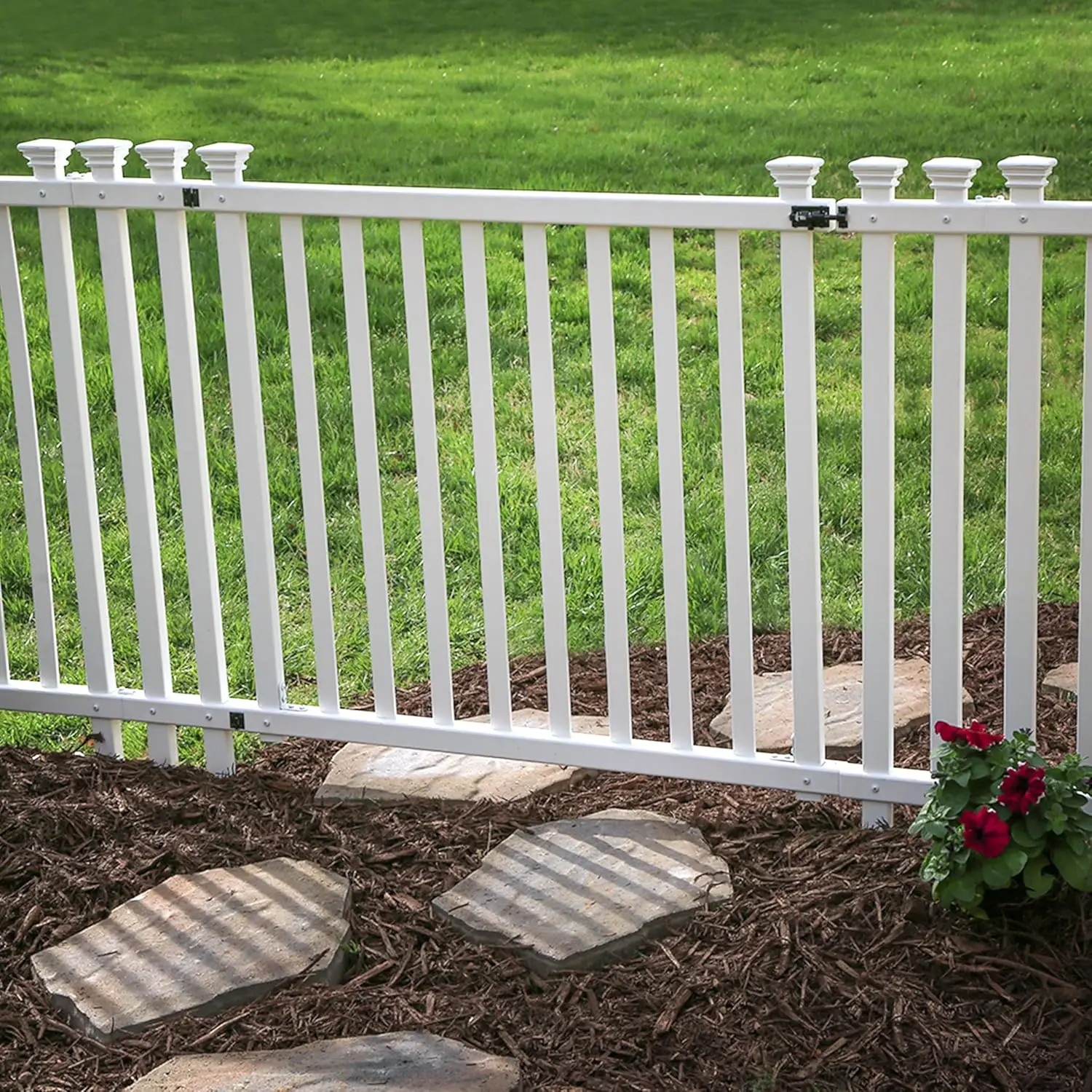 Backyard Patio Outdoor Garden - 3ft H x 4.2ft W White Vinyl Picket Fence Gate, No Dig