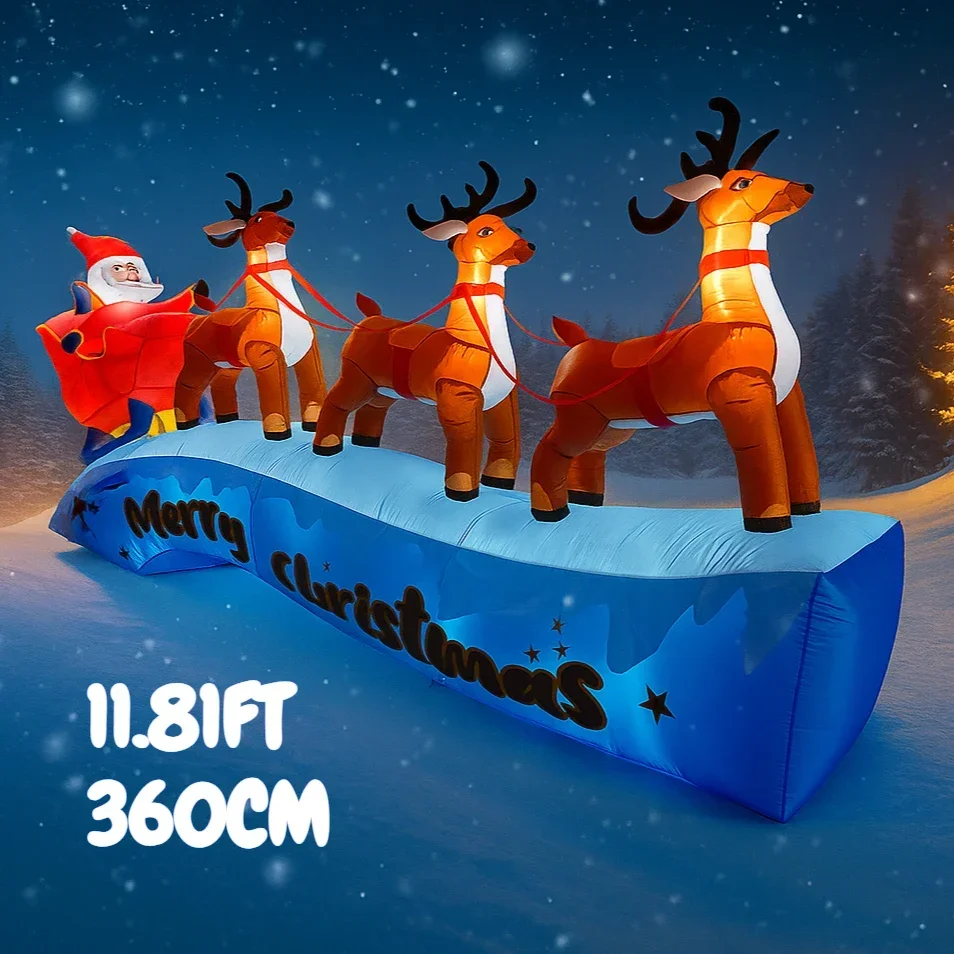 11.81フィートの膨らませるおもちゃのサンタクロースのそりとトナカイ、LEDライト付きクリスマス庭の装飾用品、家の飾り、お祝いの贈り物