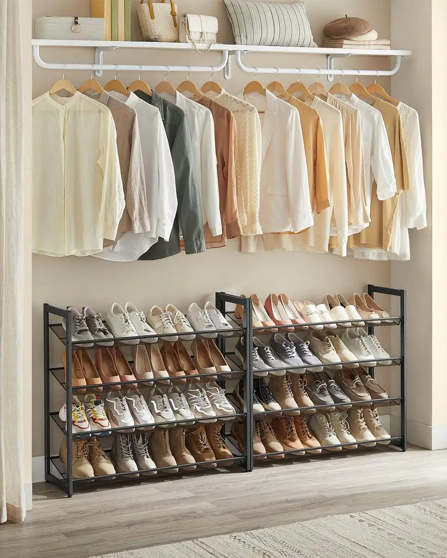 8-Tier Shoe Organizer, Metal Shoe Storage For Garage, Entryway, Set Of 2, 4-Tier Stackable Shoe Shelf, With Adjustable Flat Or Angled Shelves, 32-40 Pairs