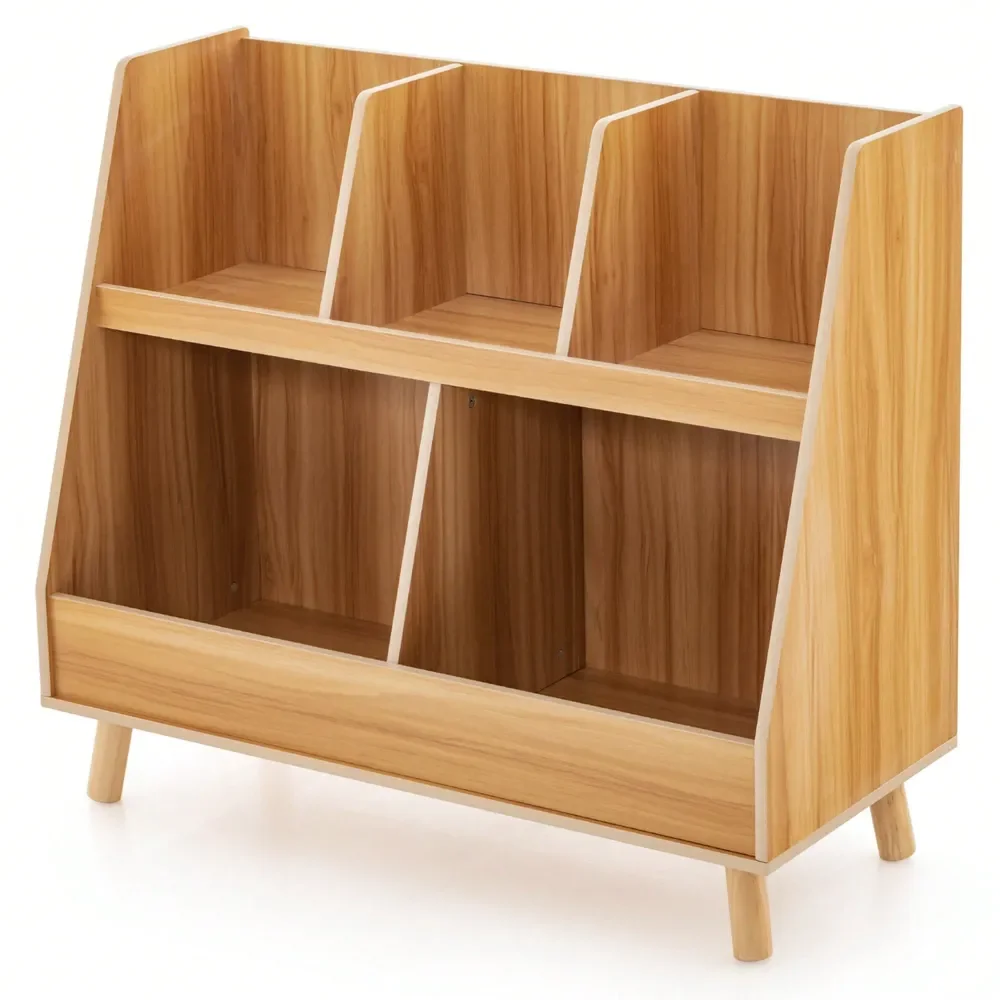 

Kids' Storage And Shelving Toy Storage5Cube Kids Bookshelf And Toy Organizer Wooden Storage Bookcase With Wood Legs Natural Whit