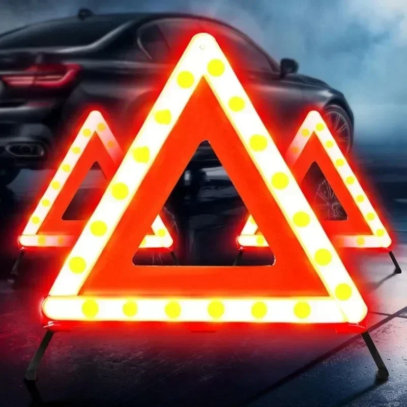 Foldable Car Emergency Breakdown Warning Triangle Red Reflective Road Safety Car Tripod Portable Roadside Stop Sign Reflector