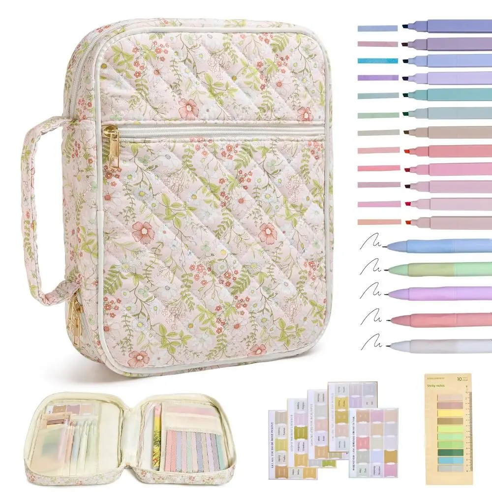 

Floral Bible Cover with Handle Quilted Cotton Church Bag Multilayer Large Capacity Bible Protective Pouch for Christian Gifts