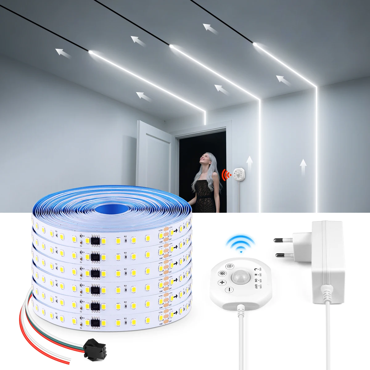 24V WS2811 Horse Race Chase LED Strip Light With Motion Sensor,Digital Addressable Runing Water Flow Tape for Stair Hallway