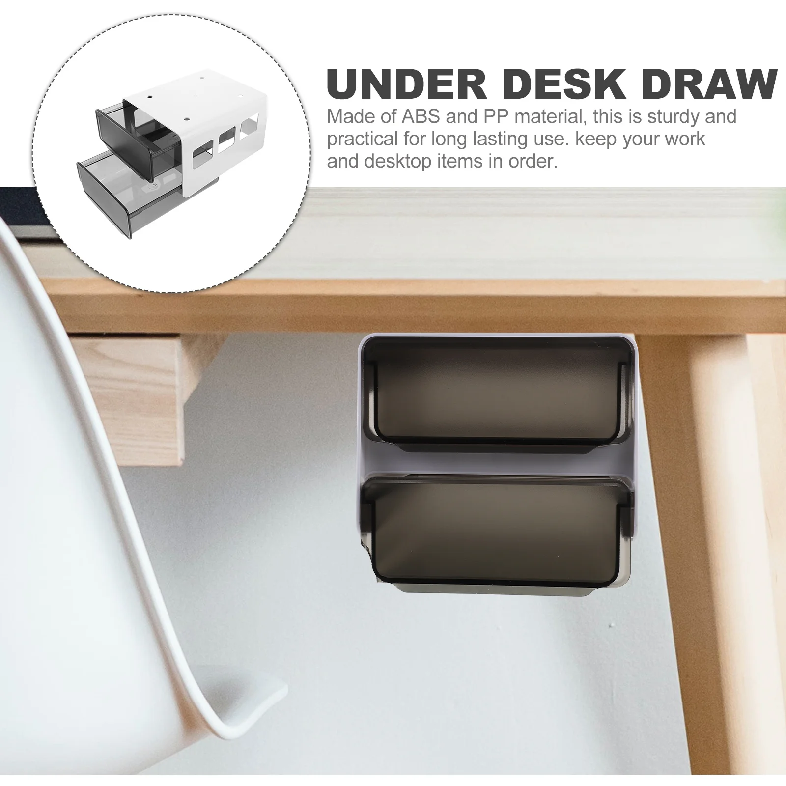 1pcs Under Desk Drawer Organizer Abs Pp Self-Adhesive Storage Box For Stationery Tools Cosmetics Under Desk Organizers Storage