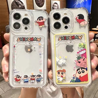 Cute Crayons Shin-chans Case For IPhone 16 15 14 13 12 11 Pro Max 14 15 16 Plus 12 13 Mini Card Bag Cartoon Clear Soft TPU Cover