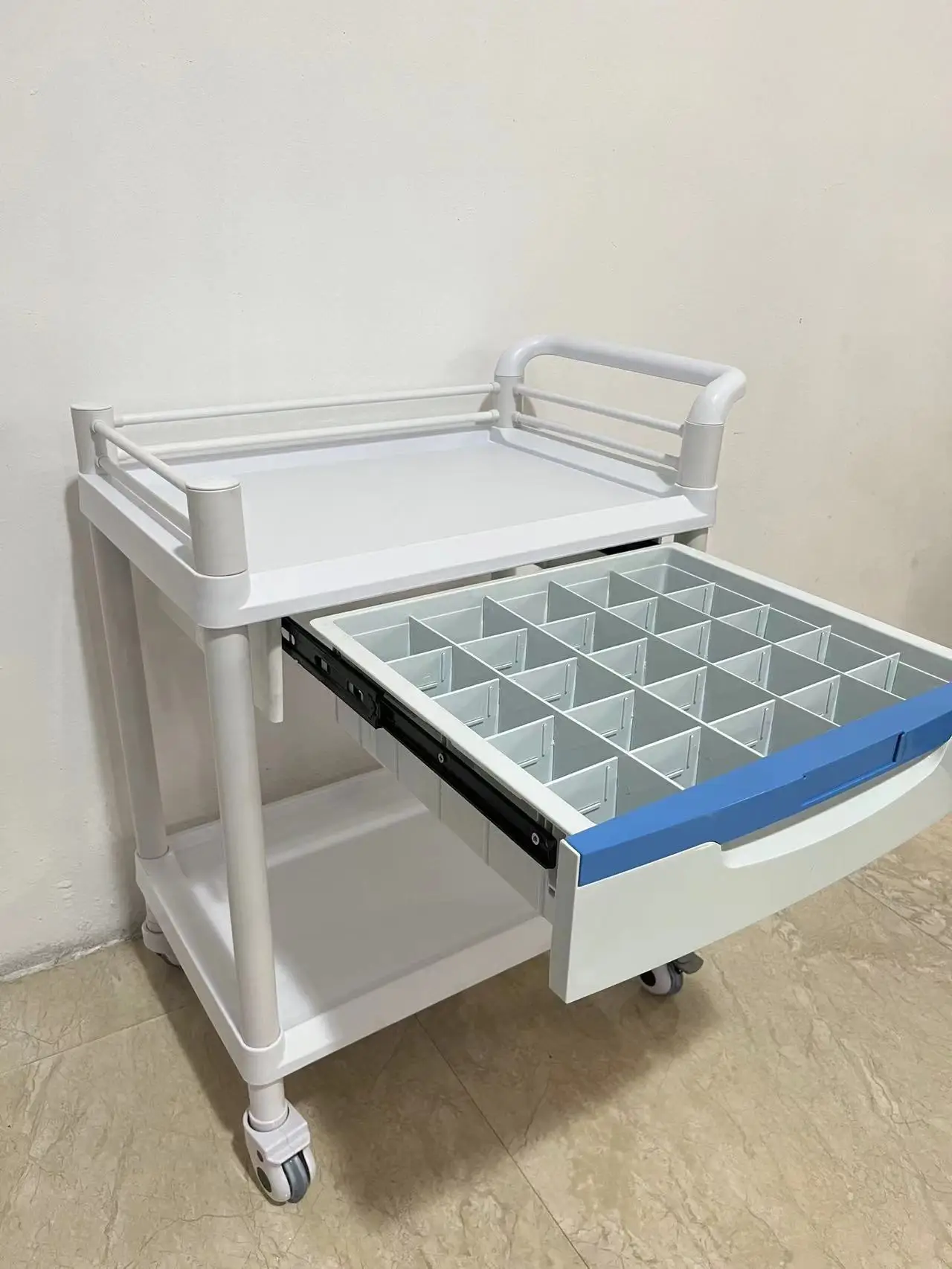 Hospital furniture ABS Blue Moving Medicine Cart Medical Trolley