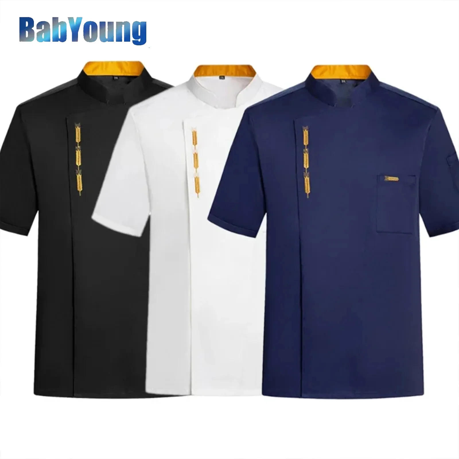 Stylish Men's Chef Jacket Restaurant Kitchen Cook Coat Waiter Uniform