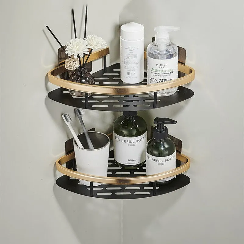 Prateleiras De Banheiro De Luxo Sem Perfuração Rustproof Alumínio Prateleira De Parede De Chuveiro Shampoo Toalha Titular Banheiro Organizador