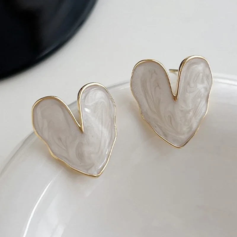 Temperament Heart Earrings for Women White Blue Purple Enamel Oil Love Stud Earrings Statement Party Jewelry pendientes mujer