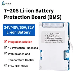 Bisida BMS 7S-20S 24V36V48V60V72V Common Port Li-ion PCB Protection Board with Balance and NTC,Ten Functional protections