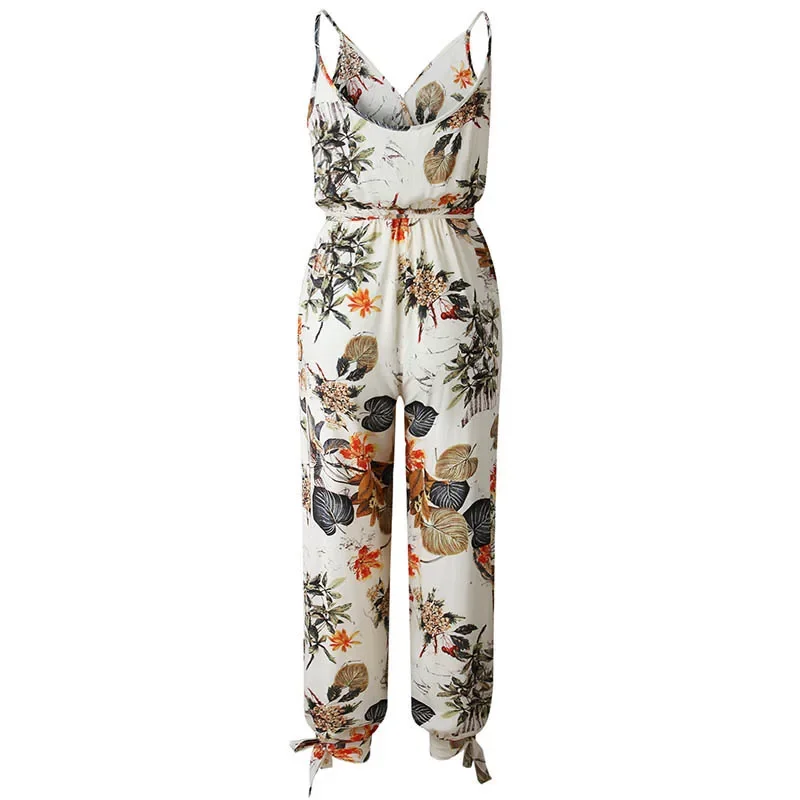 Combinaison à imprimé floral pour femmes, barboteuses FjBohemian, pantalons longs, salopette femme, été 2024