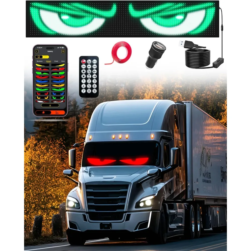 Devil Eyes Light for Windshield LED Eyes Sign APP Remote Control USB 5V Programmable Digital Lighting Display for Car SUV Trucks