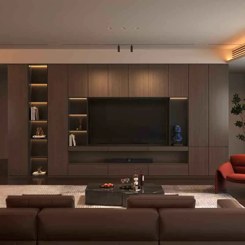 Solid wood light luxury TV background wall cabinet integrated set modern simple new Chinese storage display cabinet