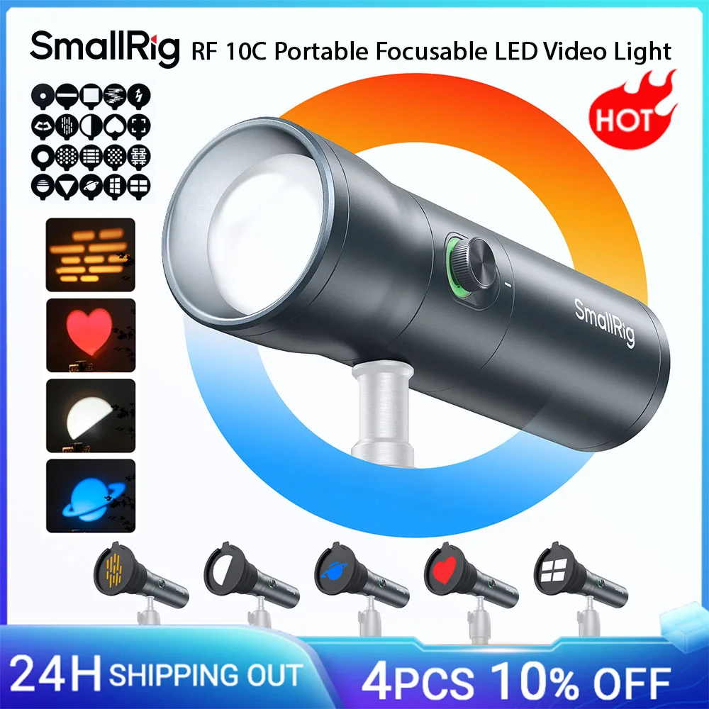 פנס צילום LED RGB RF 10C של SmallRig בנפח 7500mAh עם 4 צבעים למילוי ותאורה אמביינט עם 20 מסנני תאורה מודפסים, תאורת וידאו 4634