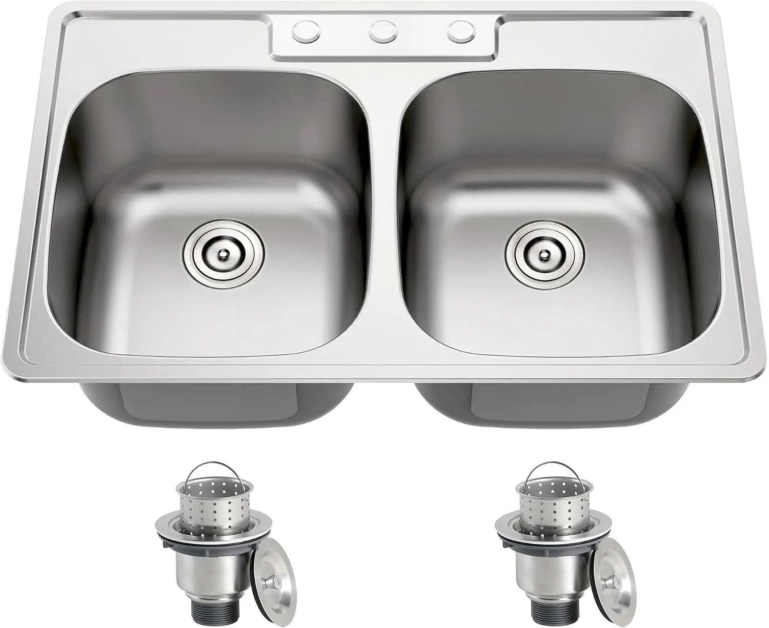 33x22 Drop In Double Bowl 33 Inch 50/50 Topmount Kitchen Sink