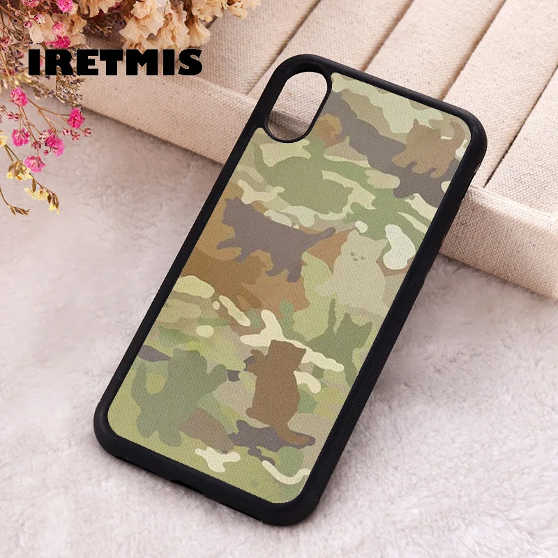 Iretmis Phone Cover Case for iPhone 6 6S 7 8 PLUS X XS XR 11 12 13 MINI 14 15 PRO MAX Silicone Rubber Cat Camo