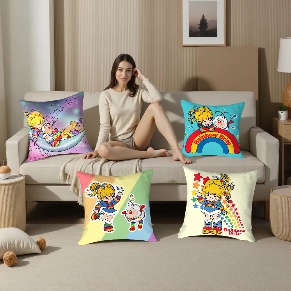 R-Rainbows Cute B-Brite Pillow Case Plush Fabric Soft Double Sided Print Sofa Cushion Cover Throw Pillow Covers
