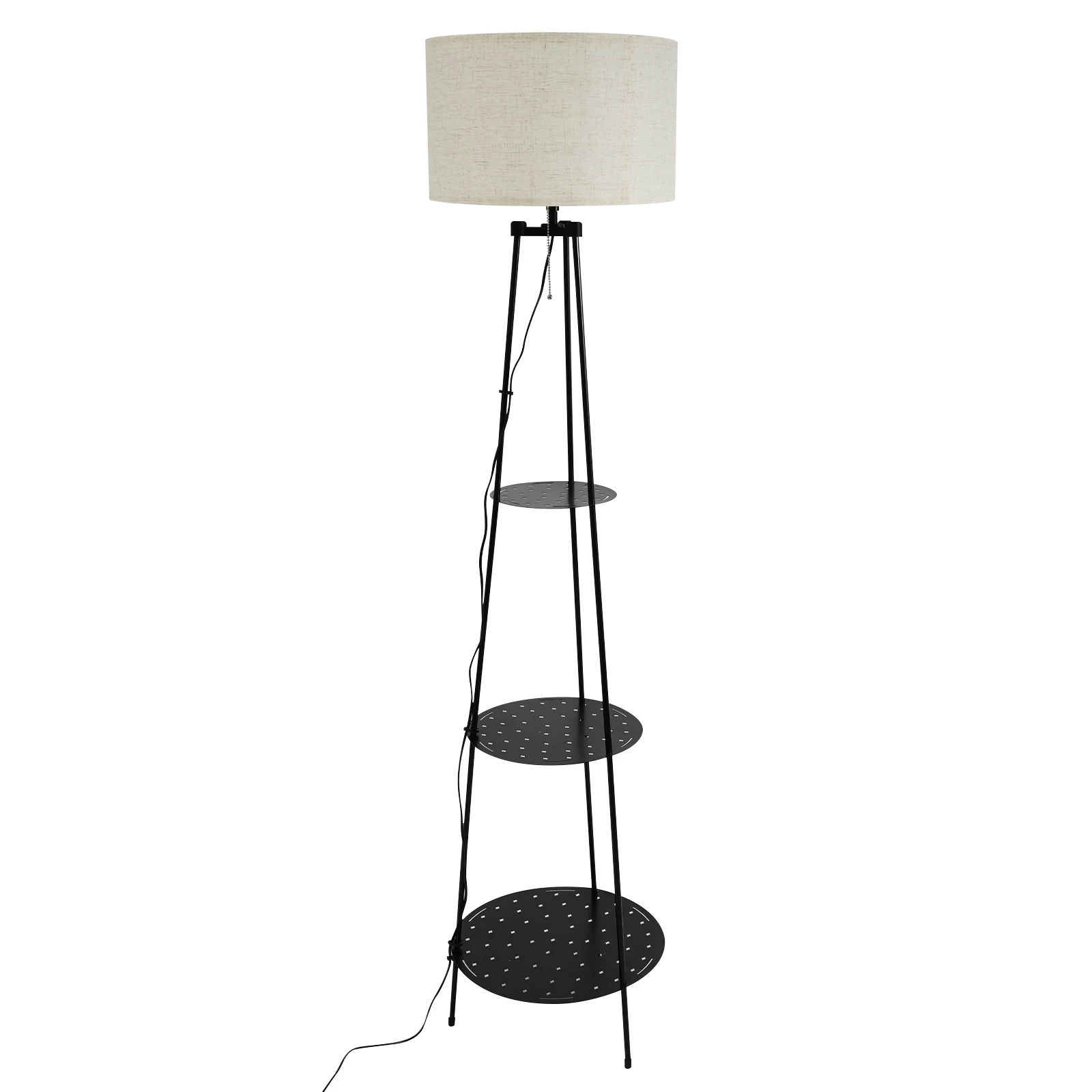 Floor Lamp with 3-Tier Storage Shelves 3-color Dimmable Lamp LED Light for Various Living and Working Spaces