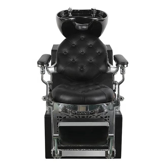 Hair Salon Shampoo Chair With Black Chrome Vintage Barber Chair For Popular Barbershop