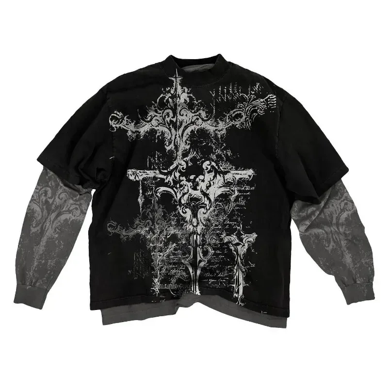 

Streetwear Affliction Long sleeved T shirt Fashion Round Neck Oversized T shirt New Mens Womens Y2K Casual Gothic Clothing Tops