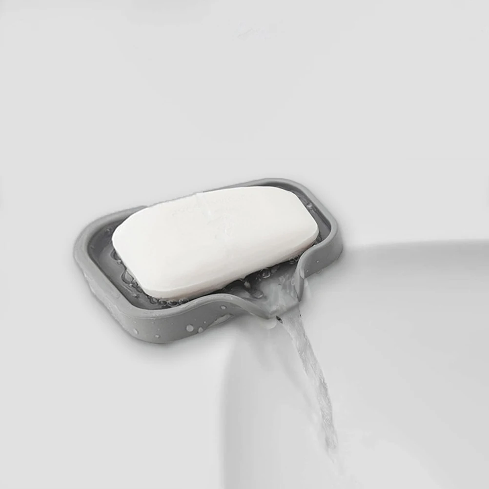 

2pcs Short Grey Silicone Soap Dish Holder for Bathroom Kitchen Shower Draining Rack Container Non-slip Eco-friendly