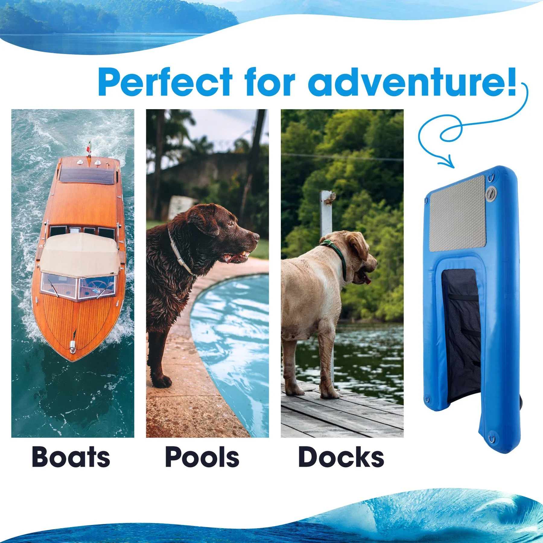 High Quality Inflatable Drop-Stitch Fabric Dog Water Ramp Non-Slip EVA Mat Outdoor Pool Dock For Dog Swimming