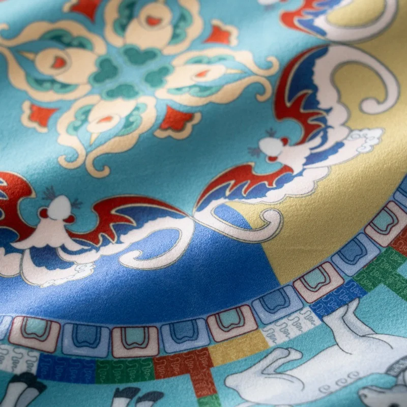Vintage Tibetan Ethnic Velvet Cushion Cover Twelve Zodiac Animals Mandala Auspicious Totem Print Teal Background Decorative 45cm