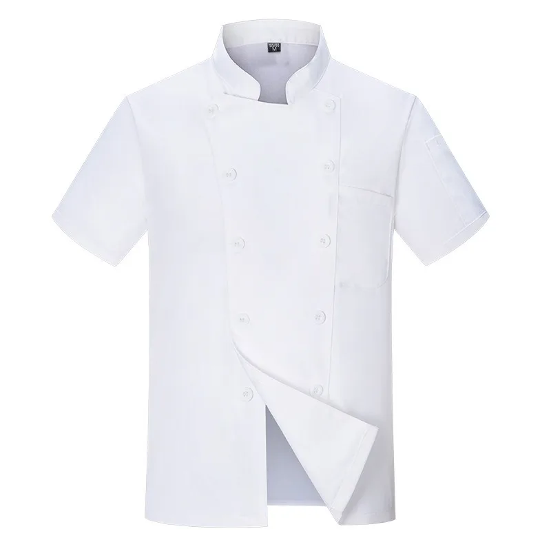 New Solid Color Double-row Chef's Clothes in Summer Sweat-absorbing and Sweat-wicking Overalls Hotel Kitchen Coat.