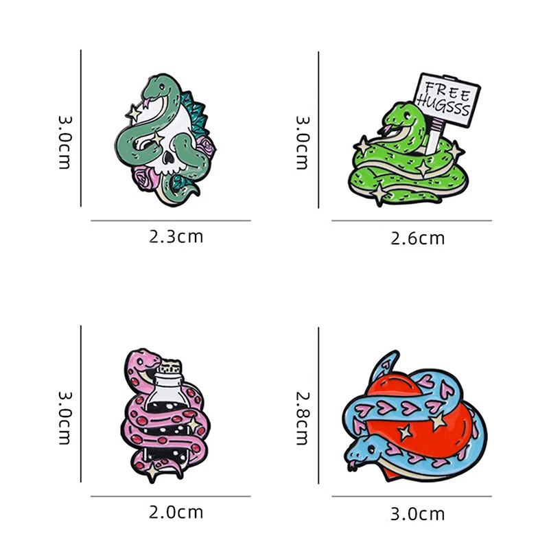 Cartoon Snake Animal Brooch Color Snake Green Pink Skeleton Snake Alloy Brooch Badge Bag Pendant Clothing Enamel Lapel Pin