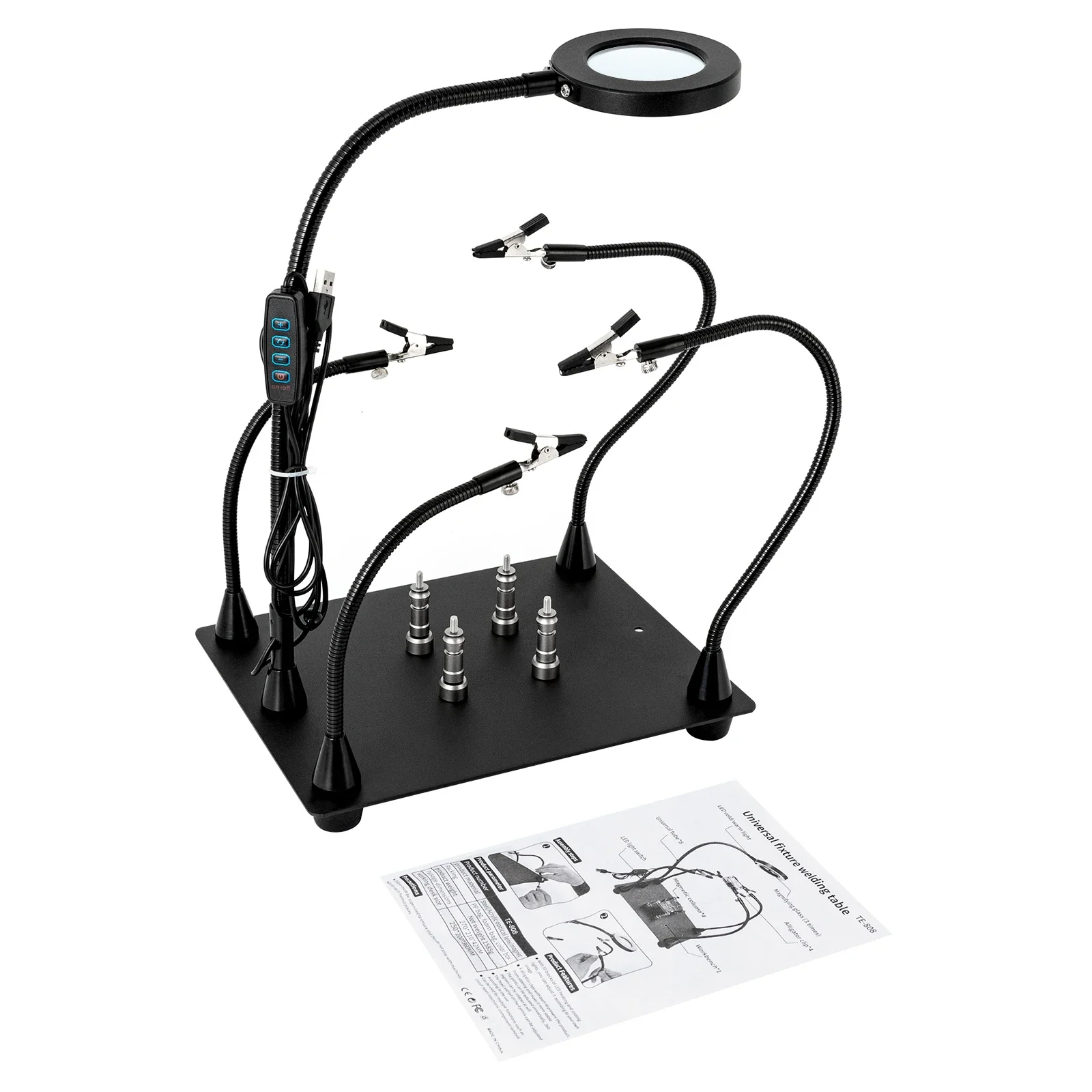 

Helping Hands Soldering Clamp Station, 3X LED Magnifying Glass Lamp with Magnetic PCB Circuit Board Holder Metal Wire Clips Tool