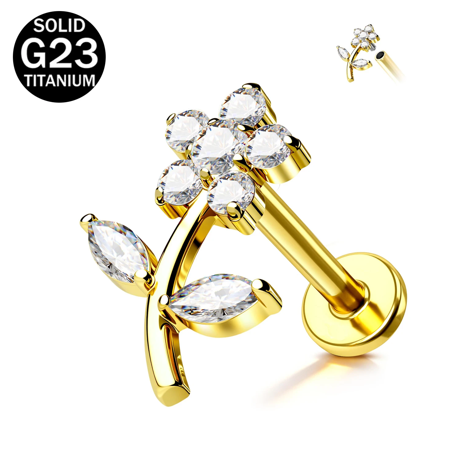 G23 Implant Grade Titanium Flat Back Cartilage Earring Stud 16G 18G Internally Thread Helix Tragus Earrings Women Hypoallergenic