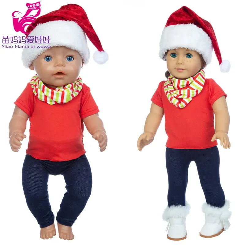 

18" Girl Doll Red Christmas Dress winter scarf Christmas hat for dolls gift Dress fit for doll dress