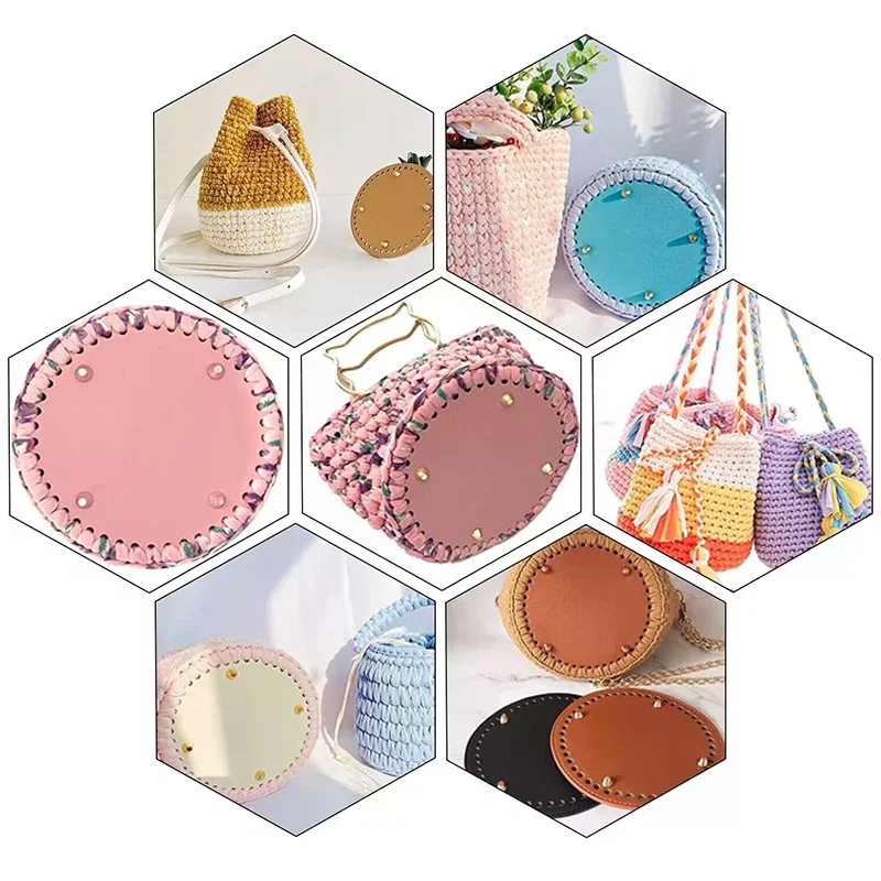 Pu Leather Knitted Bag Round Bottom Handmade with Holes Diy Crochet Accessories High Quality Product