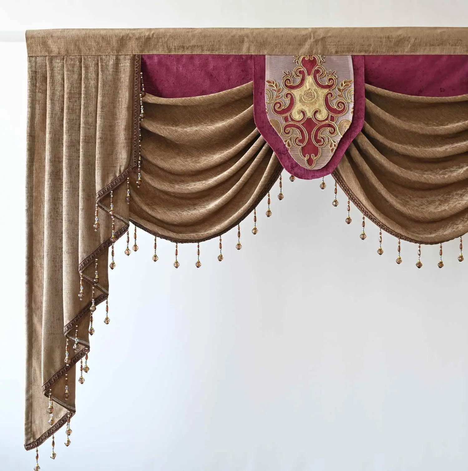 Customized Chenille Waterfall Valance to Match Luxury European Blackout Curtain Drapes Rod Pocket Top Thermal