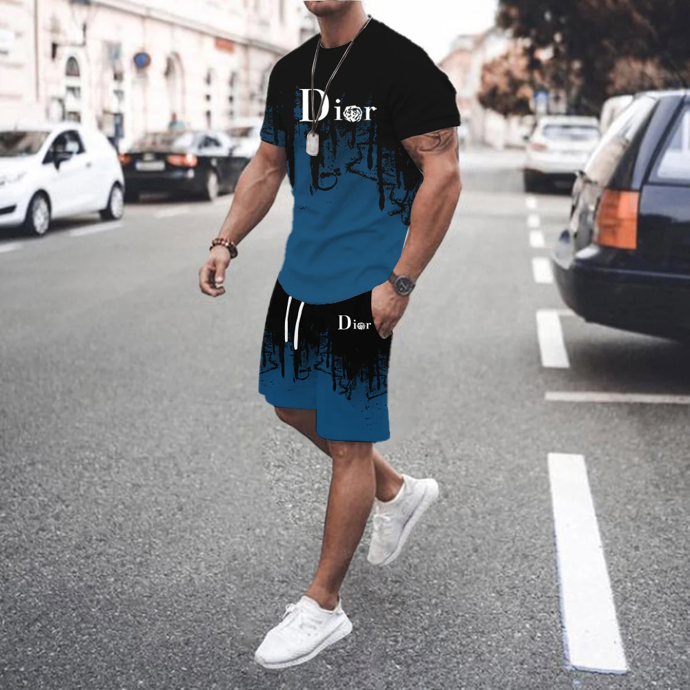 2024 Men\'s Summer Sports Set Short sleeved T-shirt+Shorts Set 2-piece Sports Jogging Set Men\'s Casual Set S-6XL Large Size