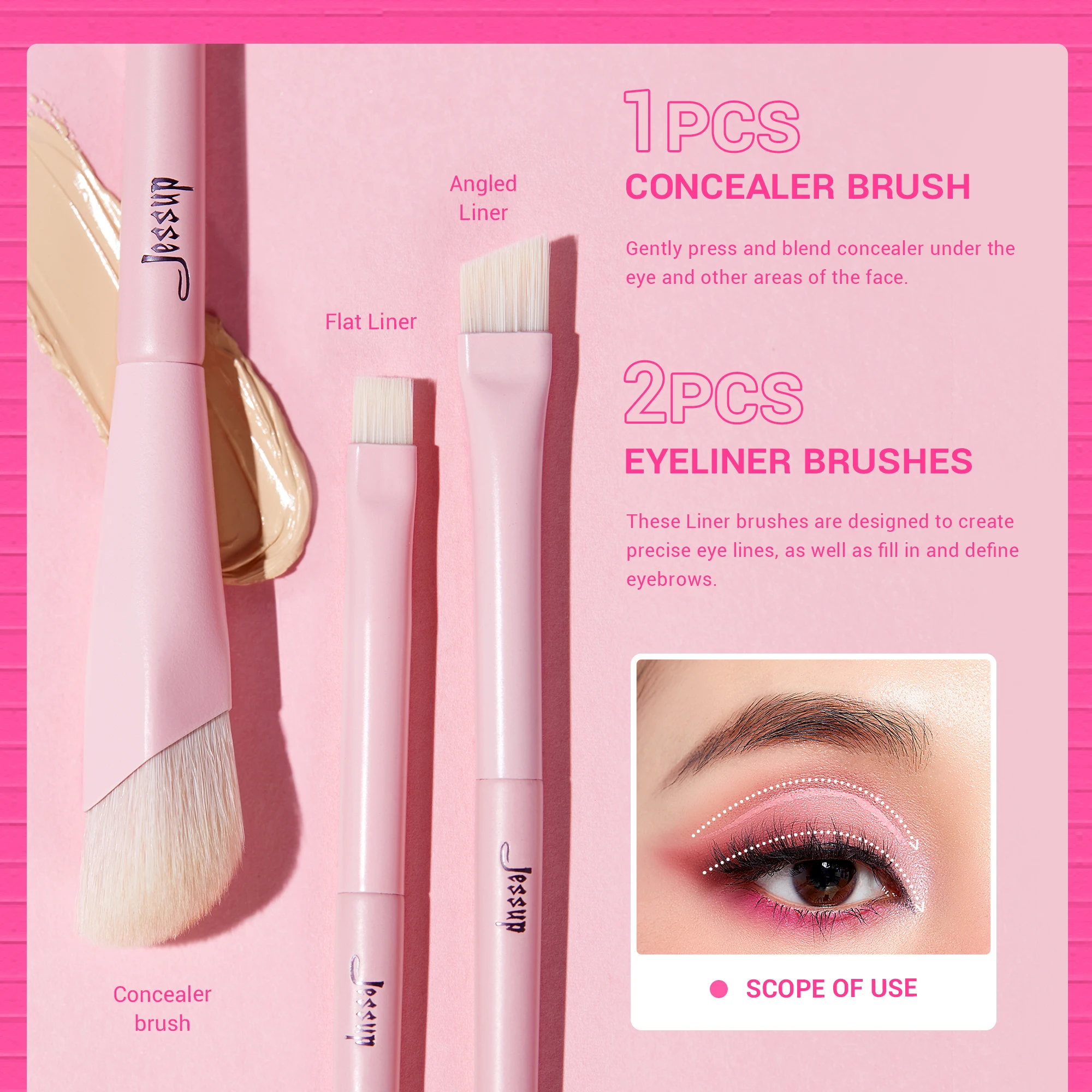 Jessup Eyeshadow Brush Set Pink Eye Makeup Brushes Concealer Brush Premium Vegan Eyeshadow liner Blending Brush for Makeup, T496