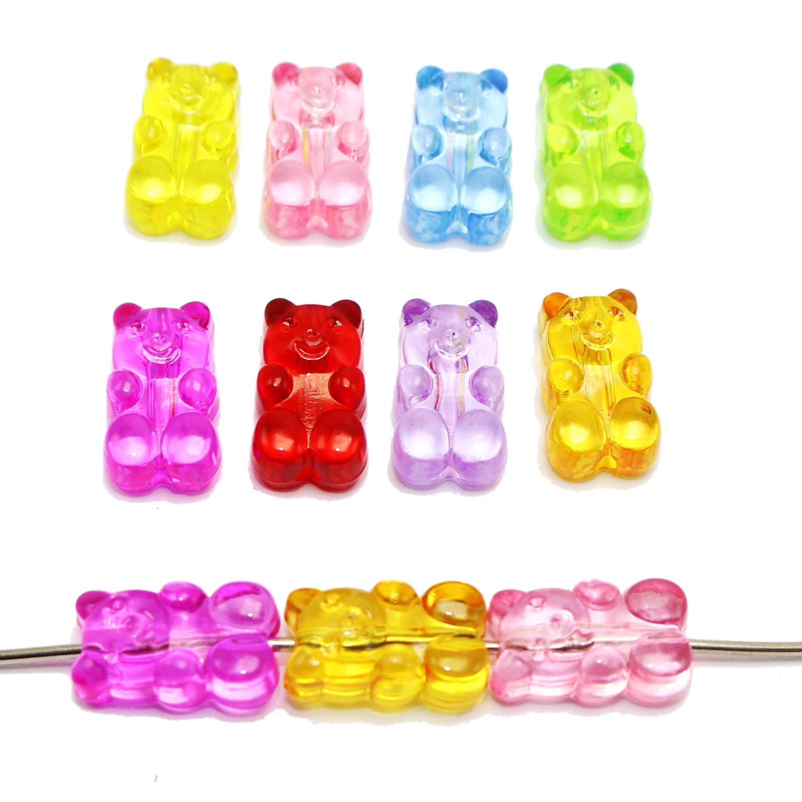 

50 Mixed Color Transparent Acrylic Gummy Bear Beads 16X10mm vertical hole