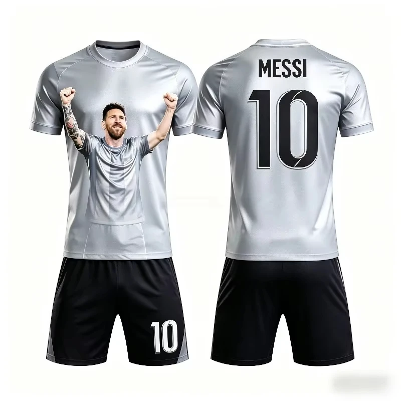 Summer New Football Jersey Sports Messi # 10 Men's and Women's Short Sleeve T-shirt and Shorts Set Quick Drying Family Kids Tees view 3