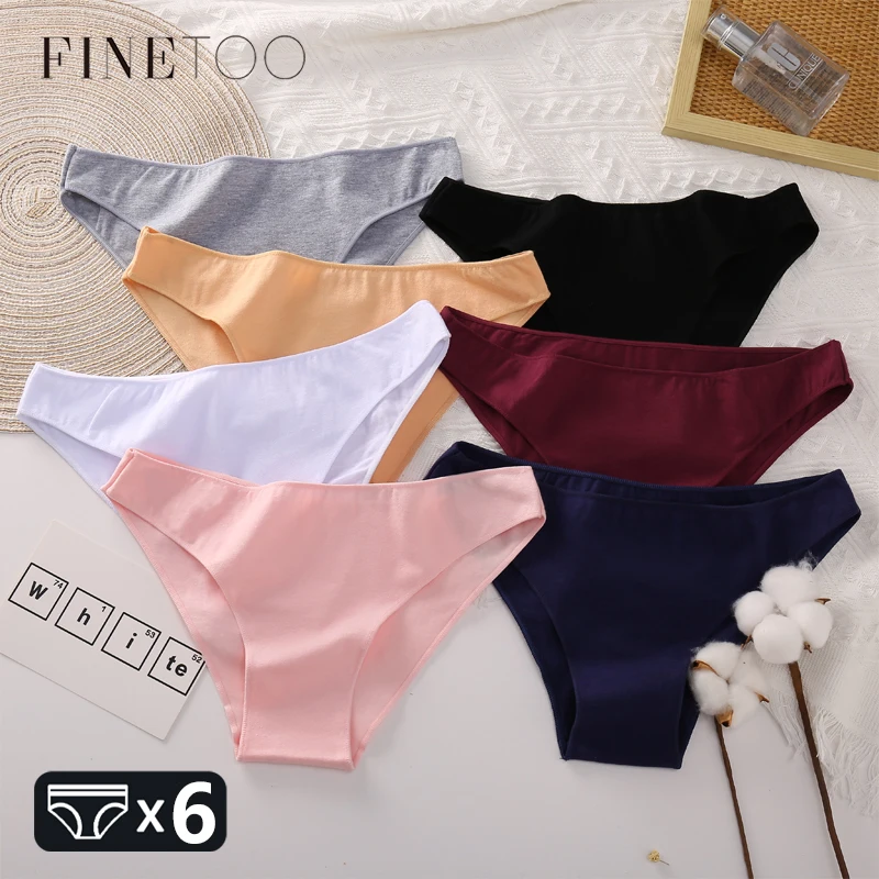 FINETOO, 6 uds., ropa interior de algodón para mujer, bragas sexis transpirables de talla grande, bragas sin costuras, lencería informal de cintura baja para mujer, M-2XL