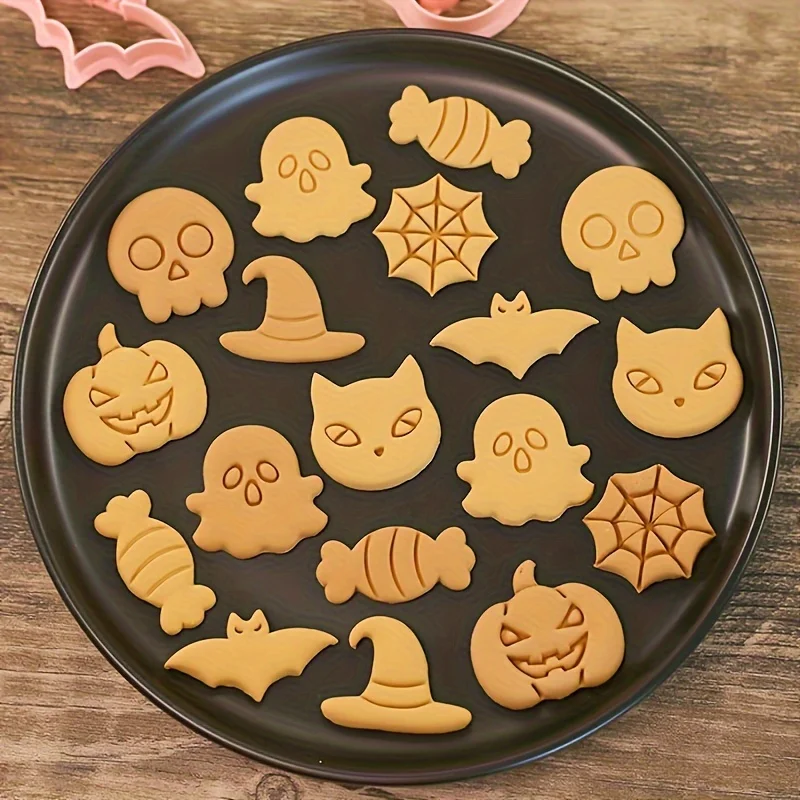 1set Halloween Cookie Cutters Set Pumpkin Ghost Skull Bat Shape Biscuit Mold DIY Baking Pastry Decorating Tools For Home Kitchen - view 6