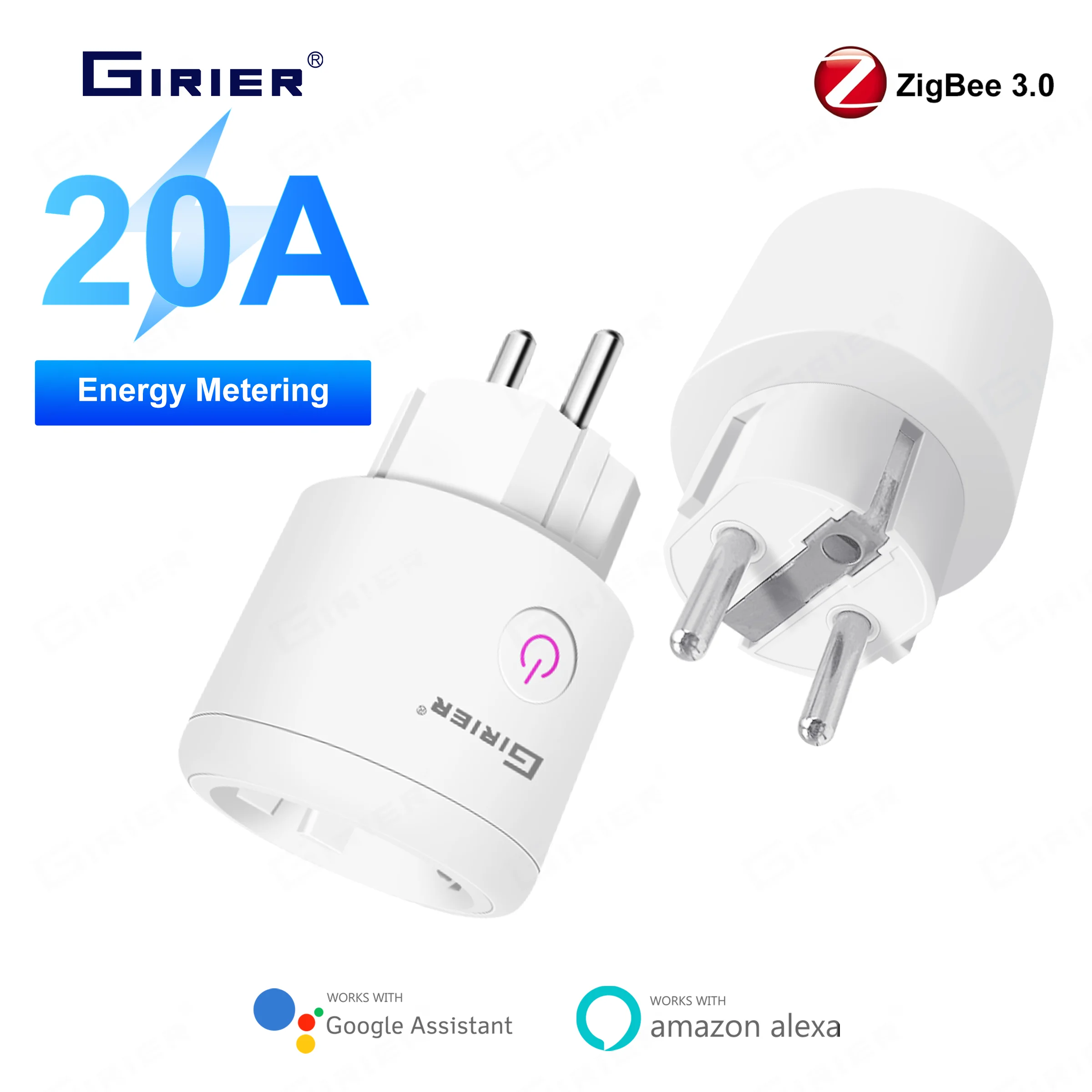 GIRIER ZigBee 3.0 Plug 20A Smart Outlet Socket EU with Power Monitorin...